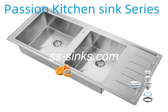 12050 Χειροποίητος Νεροχύτης Κουζίνας από Ανοξείδωτο Χάλυβα με Διπλό Νιπτήρα και Στραγγιστήρι