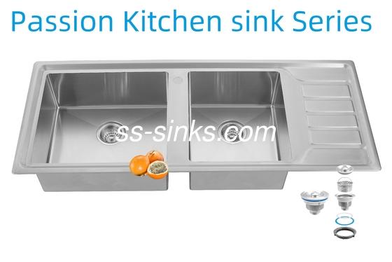 12050 Χειροποίητος Νεροχύτης Κουζίνας από Ανοξείδωτο Χάλυβα με Διπλό Νιπτήρα και Στραγγιστήρι