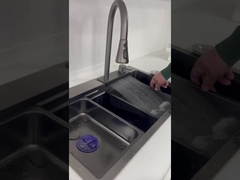 Ζεστή πώληση μαύρο χρώμα από ανοξείδωτο χάλυβα χειροποίητο νιπτήρα με 3 είδη βρύση με αξεσουάρ